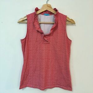 J. McLaughlin Sleeveless Striped Red White Ruffled Tank Top Blouse Small